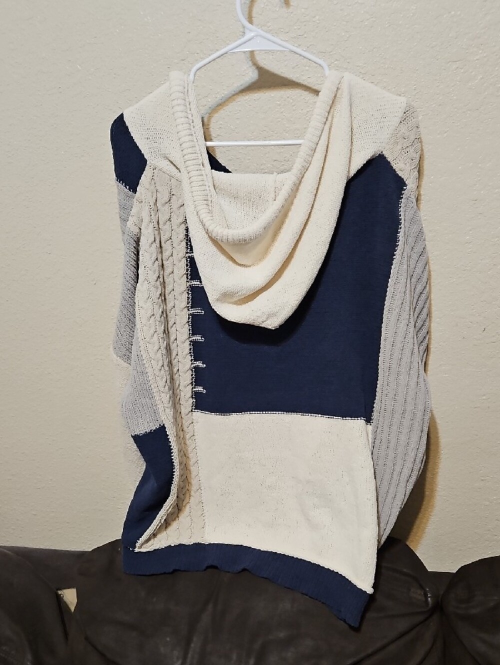 BKE Cream & Navy Colorblock Cowl Pullover. Super Soft - Picture 4 of 6